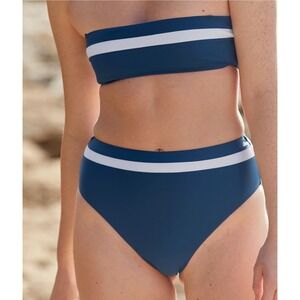 Aerie high‎ cut cheeky bikini bottom bandeau top blue beach white large medium